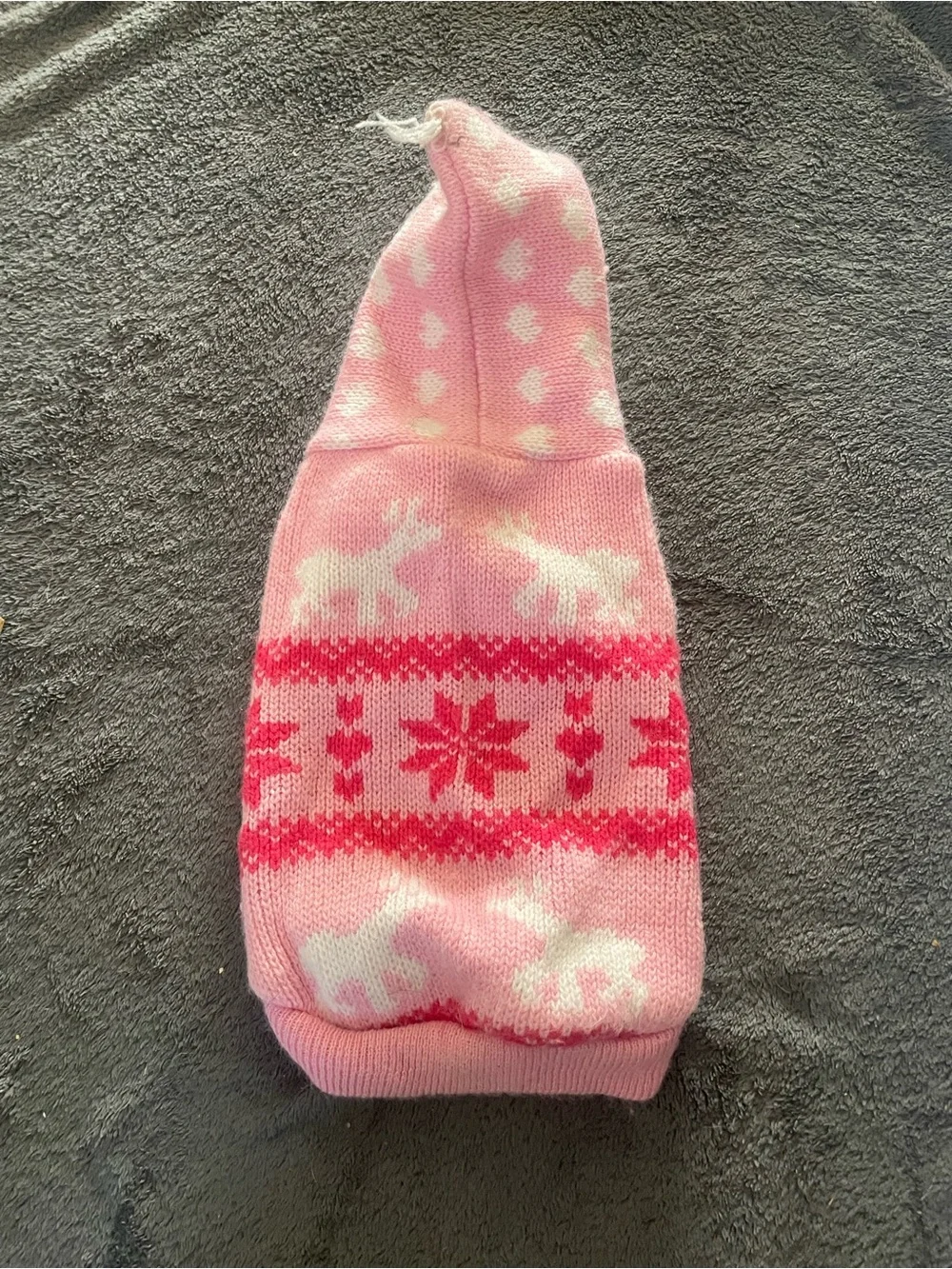Pink Fair Isle Hooded Dog Sweater with Reindeer Motif